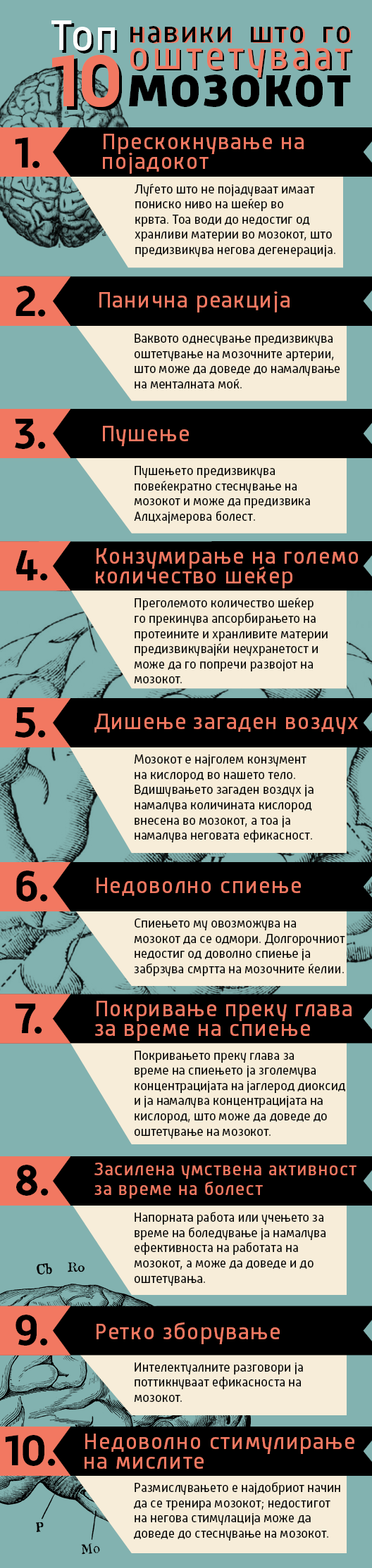 Топ 10 навики што го оштетуваат мозокот